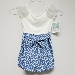 Little Girl's White and Blue Romper Size 5